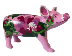 Pink Mini Pig with flowers /Hand-Painted Resin Pig Collectible
