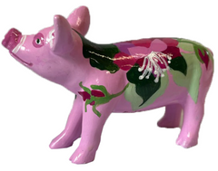 Pink Mini Pig with flowers /Hand-Painted Resin Pig Collectible