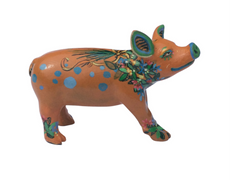 Terracotta Teal Botanical Mini Pig / Collectible Resin Art