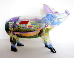 Storybook Village Painted Pig / Handcrafted Countryside Art