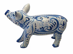 Blue Swirls Mini Pig – Hand-Painted Resin Pig Collectible
