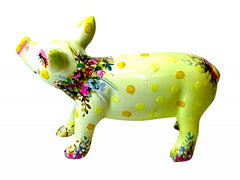 Dandelion Dot Mini Pig/ Yellow Floral Hand-Painted Resin