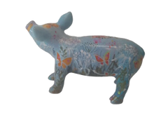 Butterflies on Blue mini Pig / Hand Painted Mini Pig Collectible