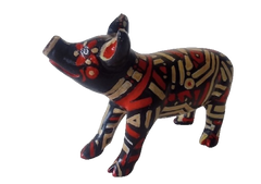 Abstract black & yellow mini pig /Hand Painted Pig Collectible