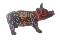 Abstract black & yellow mini pig /Hand Painted Pig Collectible