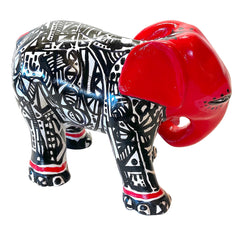 Red Tribal Resin Elephant – Hand-Painted Collectible Art