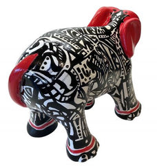 Red Tribal Resin Elephant – Hand-Painted Collectible Art