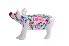 Love on Pink Mini Pig – Hand Painted Collectible Resin Pig