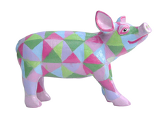 Geometric Patchwork Mini Pig/ Handcrafted Resin Collectible