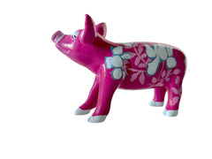 Blossom Pink Mini Pig/ Hand-Painted Blue Floral Collectible