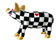 Checkmate Heart Mini Pig/ Bold Black & White Resin Art