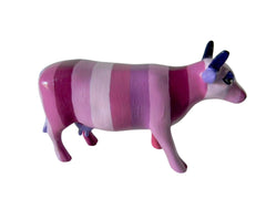 Pink Candy Stripe Mini Cow – Bold & Playful Hand-Painted Resin Cow