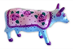 Rose Blanket Mini Cow/ Hand-Painted Resin Cow Collectible