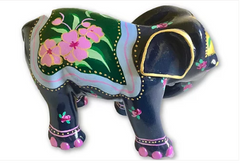 Midnight Garden Elephant – Hand-Painted Floral Figurine
