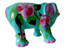 Turquoise Tropical Bloom Resin Elephant / Hand-Painted Collectible