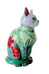 Hand-painted, resin cat, handmade ornament, meadow-inspired, floral motif, cat lover gift, gift for her, collectible cat, nature-inspired décor