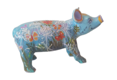 Butterflies on Blue mini Pig / Hand Painted Mini Pig Collectible