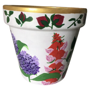 PP-R6018 Round top Pot Planter Red & Blue flowers on white